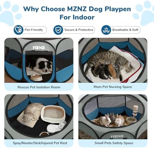 Dog Cat Small Animal Puppy Playpen Crate, Large, Grey Blue - Image 3