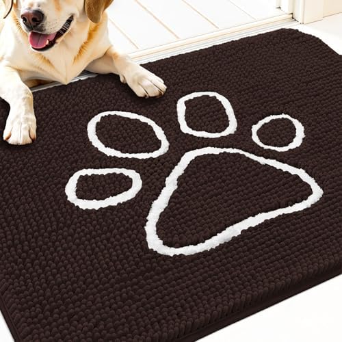 OLANLY Dog Door Mat for Muddy Paws 32x20, Paw Print Design Chenille Mud Mat by OLANLY