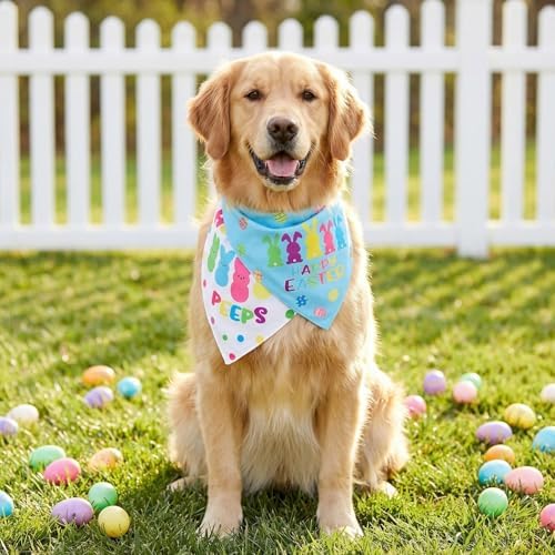 Easter Dog Bandanas 2PCS-Large,Adjustable Holiday Party Pets Rabbit Easter Egg Outfits,Triangle Reversible Pet Scarf for Boys and Girls,Dog Costume Gifts for Medium to Large Dogs - Image 5