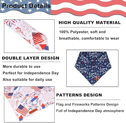 ADOGGYGO American Flag Dog Bandana, White Blue 4th of July Flag Pet Scarf, Premium Durable Fabric, Adjustable Fit 4th of July Bandanas for Medium Large Dogs Pets (Large) - Image 5