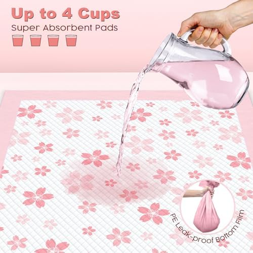 MIZOK Pink Puppy Pads with Adhesive Tabs Wee Wee Pads for Dogs 22x22in 30Ct - Image 3
