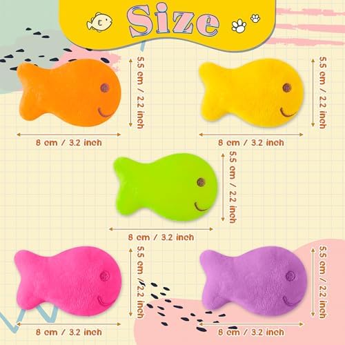 L1rabe Goldfish Cracker Catnip Toys for Cats, 5 Pcs Colorful Cat Chew Toys - Image 2