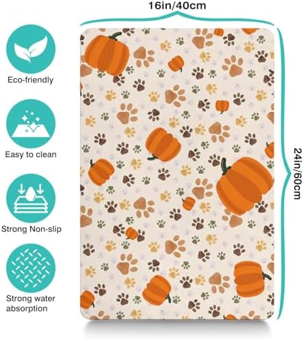 Fall Pumpkin Dog Food & Water Mat, Paw Prints Autumn Pet Feeding Mat for Floor Non-Slip Waterproof, Super Absorbent Cat Bowl Mat, Easy to Clean Eco-Friendly Durable Pet Placemat,16" × 24" - Image 4
