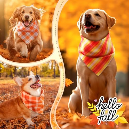 Weewooday 50 Pcs Fall Thanksgiving Plaid Dog Bandanas Bulk for Large - Image 4