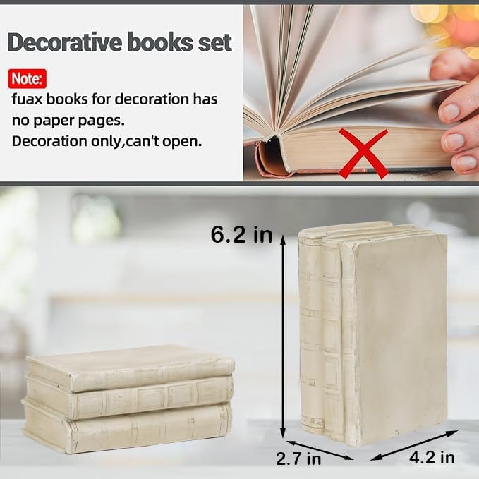 Guichifun Faux Books Living Room Decor - Resin Cute Cream Farmhouse Decor Fake Modern Fashion Decorative Books Set for Office Mantle Shelves Coffee Table Decor 4.2 * 2.7 * 6.2 Inch - Image 4
