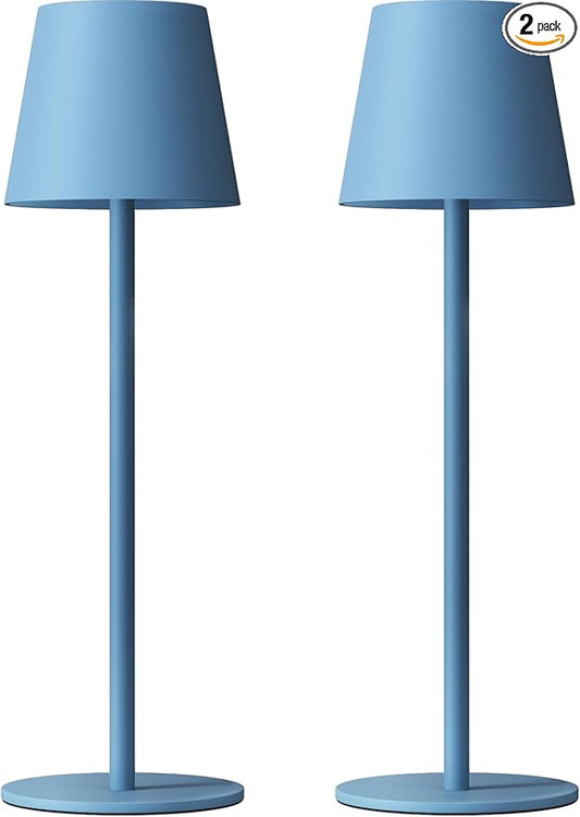 Kakanuo Cordless Table Lamp Rechargeable Blue - KK 2 Pack 5000mAH Battery Operated Lamp for Dining Table, 3 Color Stepless Dimming Wireless Lamp for Counter, Outdoor Patio, Touch Control by KakanuoLightings
