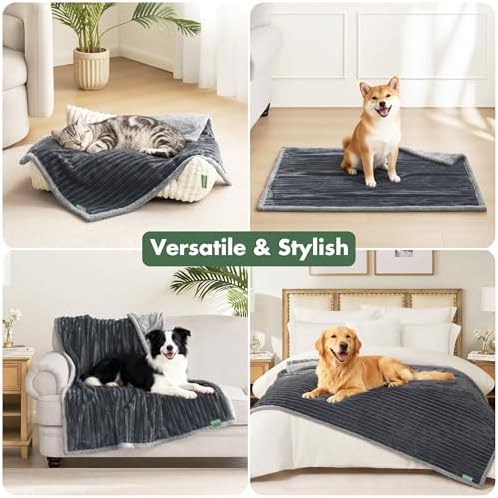 Waterproof Dog Blanket for Couch - Washable Medium Pet Blanket for Furniture Protector, Cozy Fleece Calming Dog Crate Blankets for Indoors & Outdoors, Dark Grey, 40"x50" - Image 5