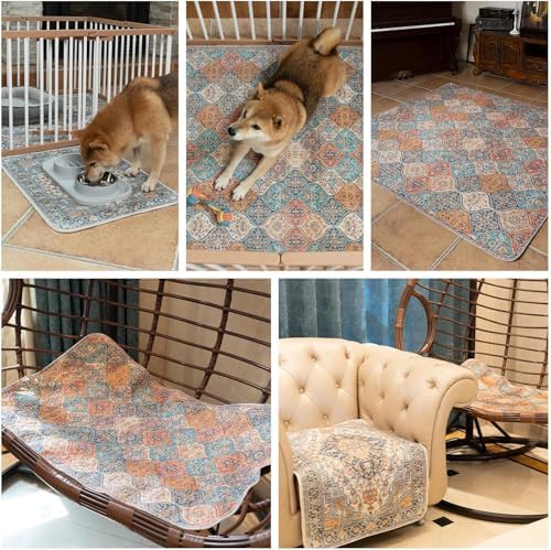 nunubaby Washable Pee Pads for Dogs, Stylish, Non-Slip and Leak-Proof Pee Pads. Reusable Potty Pads for Dogs for Crates and Floors.(Beige/Multi, 54" x54" ) - Image 7