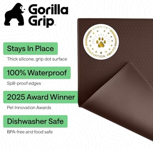 GORILLA GRIP Dog Food Mat, 100% Waterproof Silicone, 16x10 Brown - Image 2