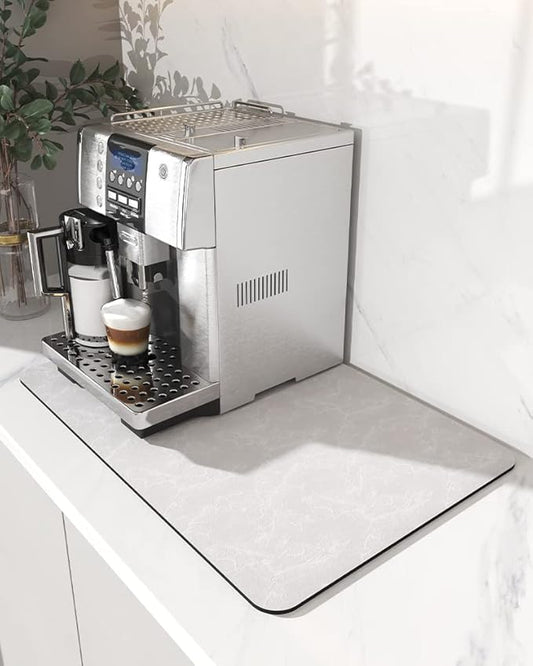 AMOAMI-Coffee Mat Hide Stain Rubber Backed Absorbent Dish Drying Mat for Kitchen Counter-Coffee Bar Accessories Fit Under Coffee Maker, Espresso Machine, Pot, Dish Rack,Light Grey 16X24 by AMOAMI