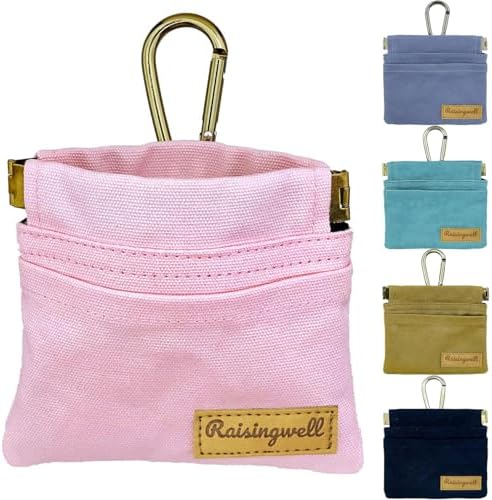 Raisingwell Pocket Sized Pet Training Pouch, Cotton Fabric, Hand Free Dog Walking Bag with Carabiner Self-Closing Pet Feed Snack Reward for Puppy Travel or Outdoor Use (PINK) by Raisingwell