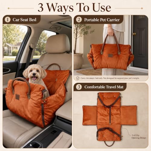 Pet Car Seat with Safety Tether, Carry Handles and Non-Slip Base,Orange - Image 5