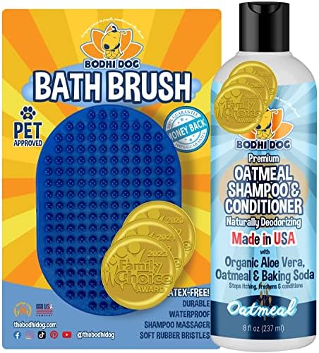 Bodhi Dog Shampoo Brush & Oatmeal Shampoo and Conditioner Bundle - Soothes and Moisturizes Dry, Itchy Skin - Bath Bundle for Shower, Showerhead, Sprayer & Bathing by BodhiDog