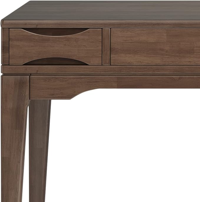 SIMPLIHOME Harper Small Desk - 48 Inch Wide Solid Hardwood Writing Desk in Walnut Brown, Mid-Century Modern Home Office Computer Table for Study with 2 Drawers and Flip-Down Keyboard Tray - Image 10