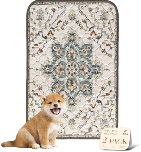 nunubaby Washable Pee Pads for Dogs, Stylish, Non-Slip and Leak-Proof Pee Pads. Reusable Potty Pads for Dogs for Crates and Floors.(Beige/Floral, 24" x36") by Nunubaby