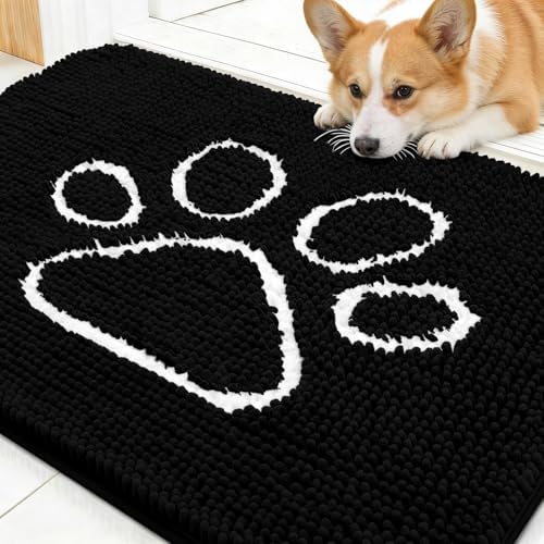 OLANLY Dog Door Mat for Muddy Paws 30x20, Paw Print Design Chenille Mud Mat by OLANLY