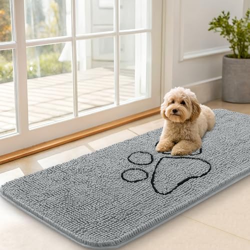 OLANLY Dog Door Mat for Muddy Paws 47x20, Paw Print Design Chenille Mud Mat by OLANLY