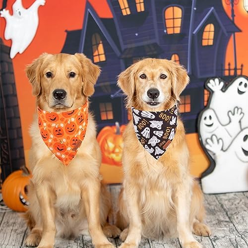 PTDECOR Halloween Dog Bandana, 2PCS Ghost Pumpkin Dog Scarf, X-Large - Image 2