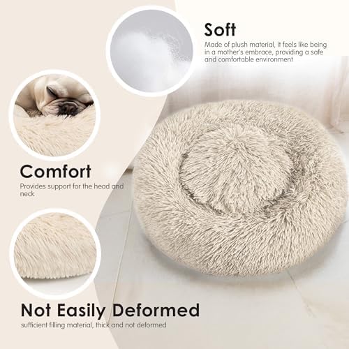 Dogs Bed for Small Dogs, Anti-Anxiety Washable Round Bed (24in Light Brown) - Image 4