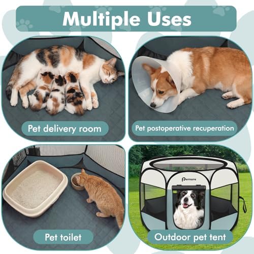 Persure Dog Cat Playpen Tent Crate Cage with Washable Pee Pad(Grey,Large) - Image 2