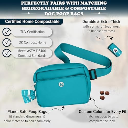 Puppington 3-in-1 Crossbody Dog Walking Bag & Treat Pouch with Matching Planet Safe Poop Bags & Built-In Dispenser - Dog Mom Gift for Puppy Training with Zippered Pockets (Lagoon Teal) - Image 5
