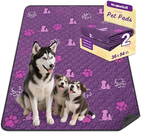 WanpeeGoo Washable Pee Pads for Dogs, Waterproof, 36 x 54 in, 2 Pack, Purp by WanpeeGoo