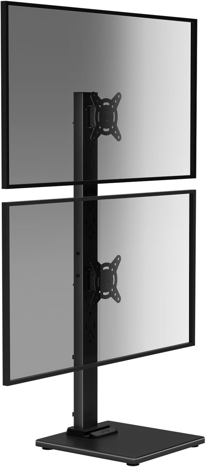 Suptek Dual Monitor Stand with Base- Vertical Stack Screen Free-Standing Monitor Riser Fits Two 13 to 36Inch Screen with Swivel, Tilt, Height Adjustable,50,75 and 100mm Vesa Base Stand by suptek