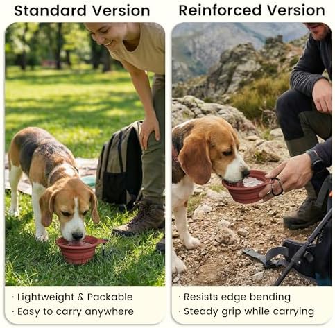 OHMO Small Collapsible Dog Bowls, Steel Rim, 12oz, 2pcs, Coral&Brick Red - Image 4