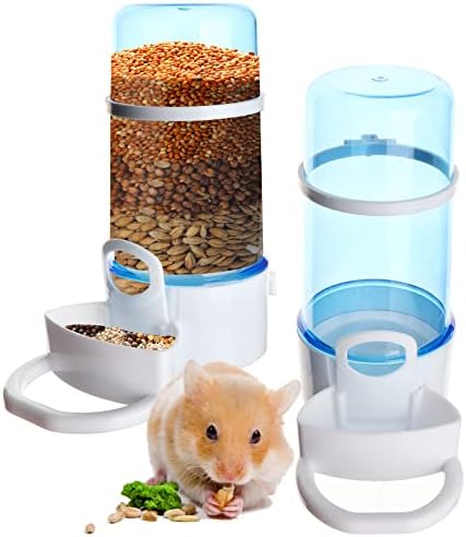 2 Packs Pet Feeder and Waterer, Self Dispensing Automatic Hamster Feeder, Food and Water Dispenser Set,Small Animal Dog Cat Pet Food Bowl, for Dogs Cats Pets Animals, 16x14cm, Blue (Blue) by Haomian