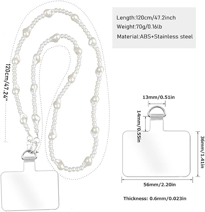 Phone Crossbody Chain Cell Phone Lanyard,Universal Leather+Metal Shouder Strap with Phone Tether Patches (N) - Image 2