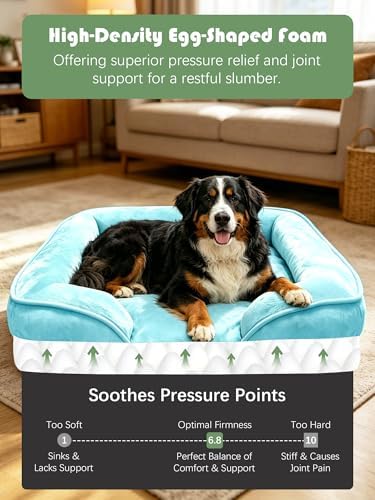 Spotted Play Orthopedic Dog Bed with Sides - Sofa Beds for Extra Large Dogs, Supportive Foam Pet Couch Bed with Washable Removable Cover, Waterproof Lining and Non-Slip Bottom, Ice Blue - XL-Plus - Image 4