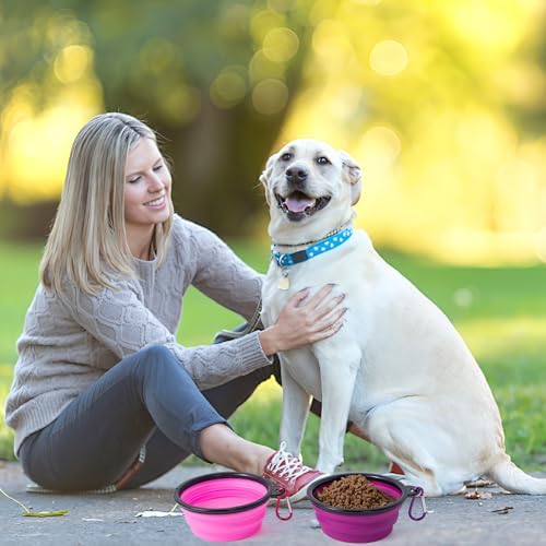 SLSON Dog Bowls Pet Collapsible Bowl with Cover Lids,2 Pack Dog Travel Bowls Portable Foldable Cat Water Dish Bowl for Pets Walking Parking Camping (Pink and Purple, Small) - Image 7