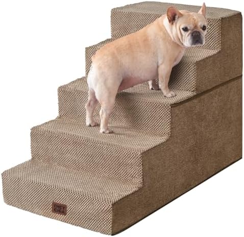 EHEYCIGA Dog Stairs for High Bed 25" H, Extra Wide Dog 5-Step, Camel by EHEYCIGA