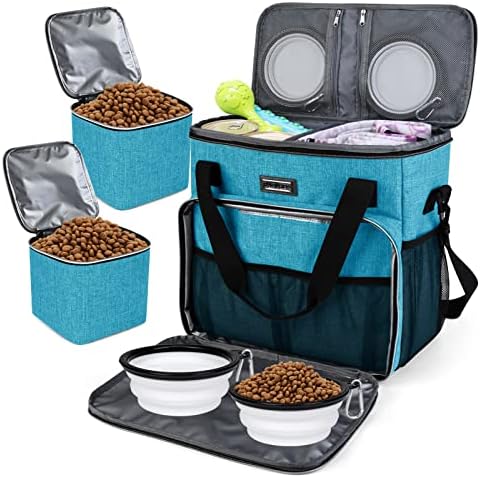 BAGLHER Dog Travel Bag, Pet Travel Bag (ALL Pet Travel Supplies), With 2 Pet Food Containers and 2 Collapsible Silicone Bowls; Essential Kits for Pet Travel Sky Blue by BAGLHER