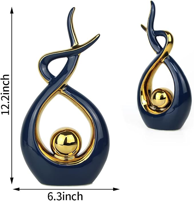 Norrclp Home Decor Modern Abstract Art Ceramic Statue Table Decorations for Dining Room Living Room Office Centerpiece (Blue and Gold, Large) - Image 6