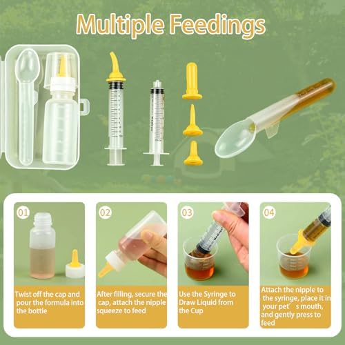 Pet Feeding Kit Kitten Bottle Feeding Set with Nursng Nipples,Portable Storage Case,Emergency Feeding Supplies,Replaceable Accessories for Newborn Kittens and Puppies,Rabbits (8 Piece) - Image 4