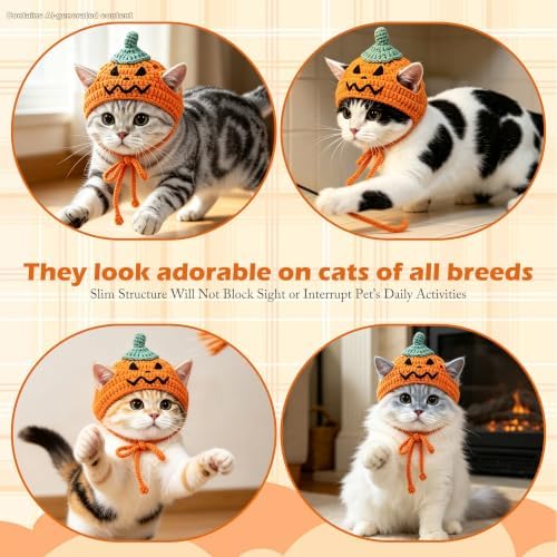 Pumpkin Cat Hat, Cotton & Soft Cute Knitted Hats for Cats Birthday Party Halloween Christmas Puppy Hat for Small Pets (Orange,M) - Image 3