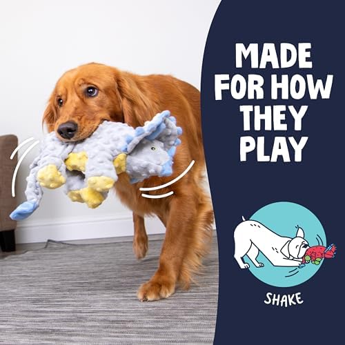 goDog Dinos Frills Squeaky Plush Dog Toy with Chew Guard Technology, Durable Fabric & Squeaker for Active Play, Gray, Large - Image 5