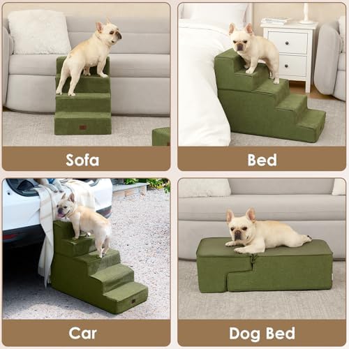 EHEYCIGA Dog Stairs for Bed 18" H, Dog 4-Steps for High Bed, Olive Green - Image 7