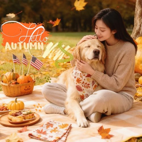 Fall Dog Bandana Colorful Autumn Leaf Scraf, 30-75lbs Large Pets - Image 4