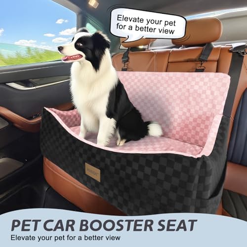 JOEJOY Dog Car Seat for Medium/Large Dogs - Reversible Dual-Sided Travel Dog Car Bed with Memory Foam, Washable Pet Booster Seat for Dogs up to 55 lbs or 2 Small Dogs, 2 Safety Leashes, Pink - Image 2