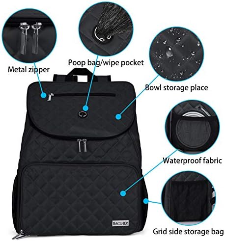 BAGLHER Dog Travel Bag, Airline Approved Pet Supplies Backpack, Dog Travel Backpack with 2 Silicone Collapsible Bowls and 2 Food Baskets, Black - Image 3