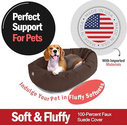 Majestic Pet 32 Inch Suede Calming Dog Bed Washable – Cozy Soft Round Dog Bed w/Spine Support for Dogs to Rest Head - Fluffy Donut Dog Bed 32x23x7 (Inch) - Round Pet Bed Medium – Chocolate (2025) - Image 2