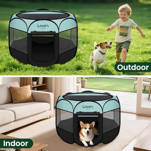 Love's cabin Pet Puppy Dog Playpen, Medium Dog Tent Crates Cage Indoor/Outdoor, Portable Playpen for Cat, Foldable Pop Up Dog Kennel Playpen with Carring Case, Removable Zipper Top, Green - Image 6
