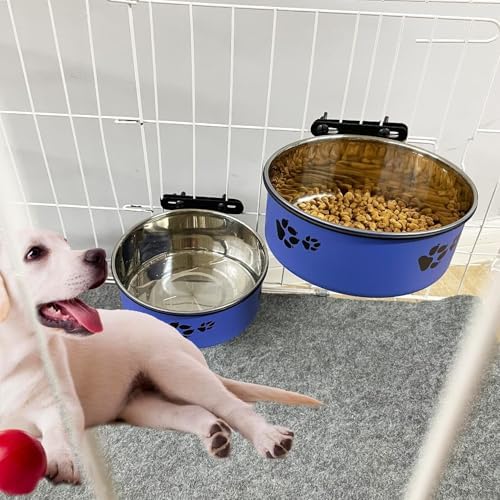 2Pcs Dog Crate Food Water Bowls No Spill Stainless Kennel Bowls 34 & 54 OZ - Image 6