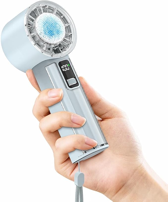 PANERGY Handheld Fan with Ice Cooler, Mini Portable Fan Rechargeable, 18Hrs Cooling, 0-100 Adjustable Speed, Small Yet Powerful, Personal Hand Fans for Travel, Beach, Outdoor, Makeup, Gifts for Women by PANERGY
