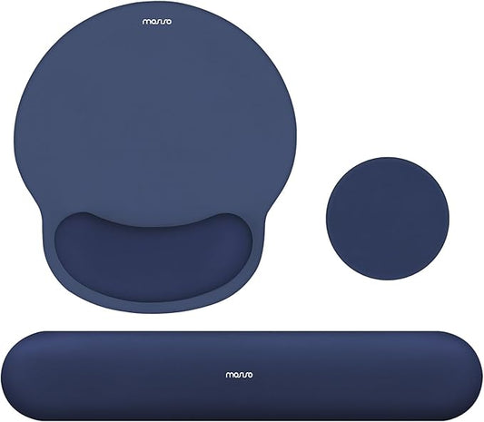 MOSISO Wrist Rest Support for Mouse Pad&Keyboard Set, Navy Blue | Circle Curved Ergonomic Mousepad Non-Slip Base Home/Office Pain Relief&Easy Typing Pad with Soft Cloth&Silicone Lining by MOSISO