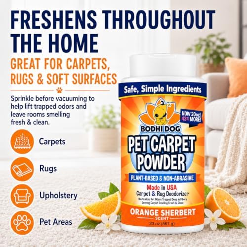 Bodhi Dog Natural Carpet Deodorizer Powder - Dry Pet Smell Eliminator & Urine Odor Remover - Loosens Fur & Dirt - Plant-Based Room Freshener for Vacuuming Home - Orange Sherbert (Pack of 1) - Image 6
