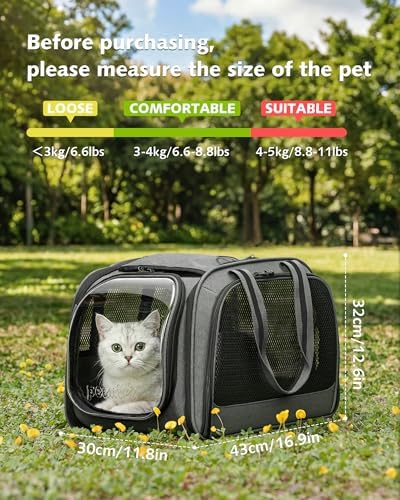 Pecute Cat Carrier,Double Bubble Pet Carrier for Cat Small Dogs,Gray M - Image 5