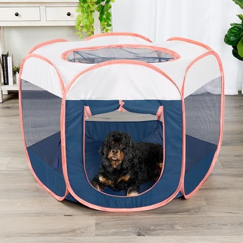 Furhaven Portable Dog Playpen Cat Tent, Pet Playground,Kennel Foldable Indoor Outdoor Zippered Puppy Crate - Navy, Medium - Image 2